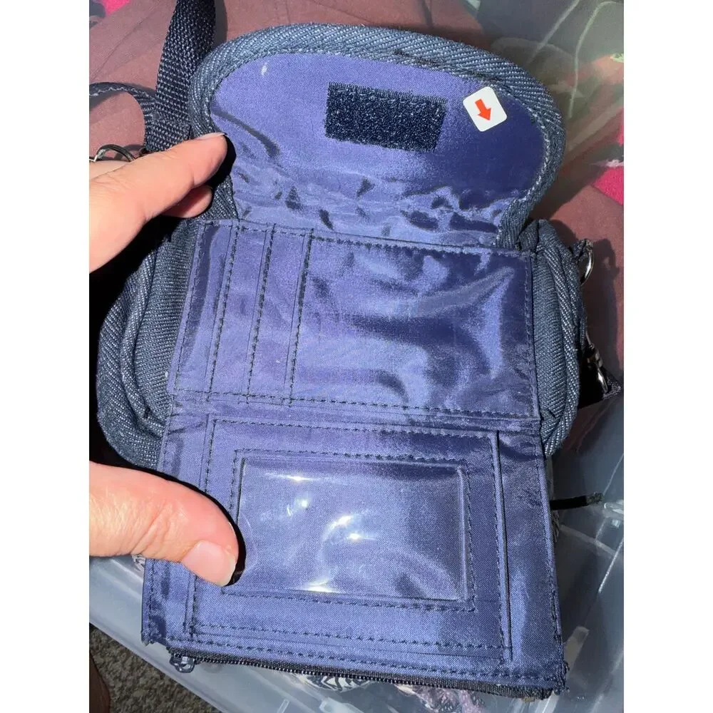 Vintage Y2K Denim Crossbody Purse Wallet Bag Lace Up Corset Front Zip Pocket